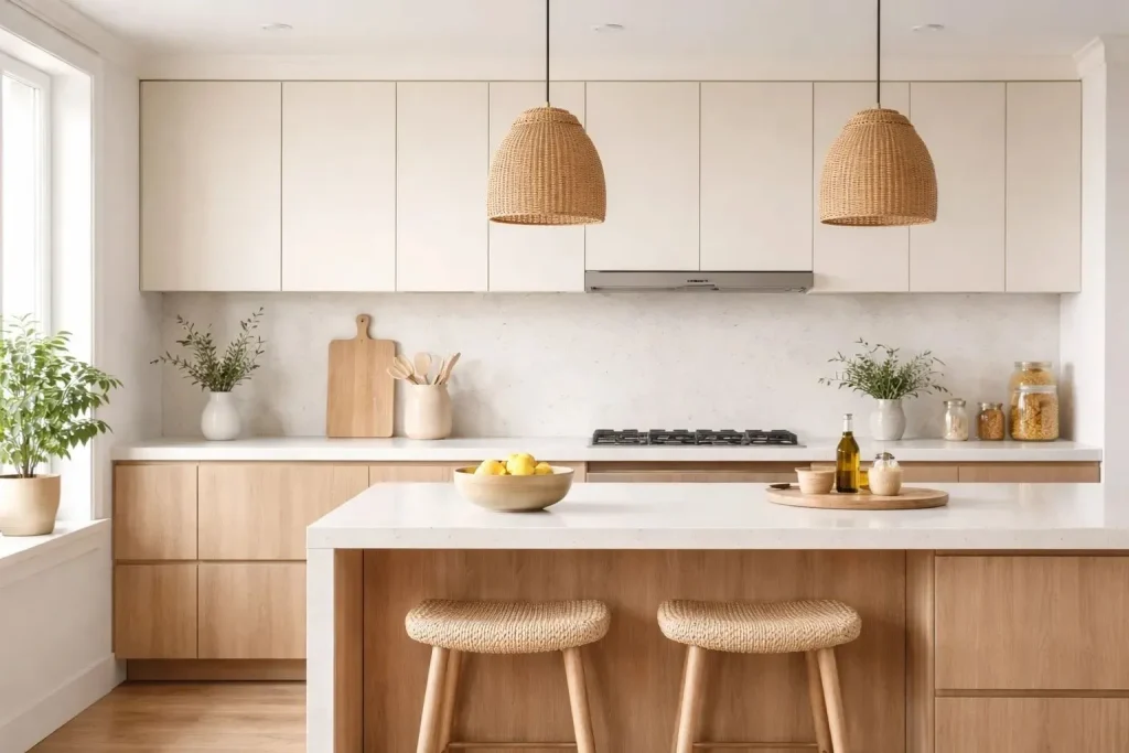 Cocina color crema y madera