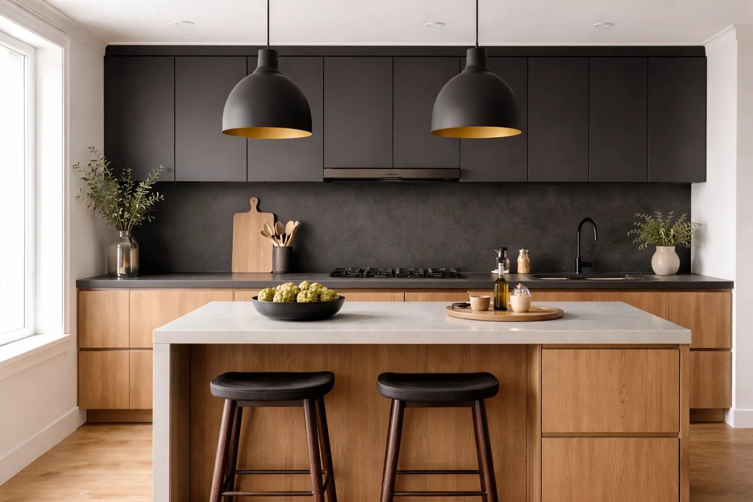 cocina diseño color negro y madera